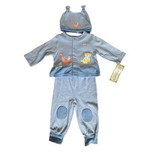 NWT Baby Boy 3pc Blue Outfit Set 6-9 Mo, Long Sleeve Top, Pants, Hat 100% Cotton